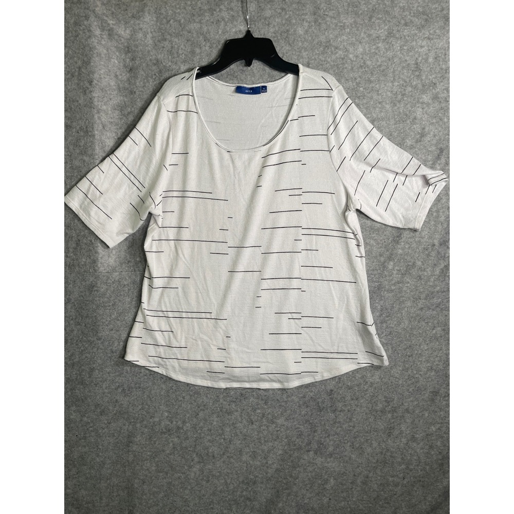 Apt. 9 Womens XL White Black Abstract Linear Print Scoop‎ Neck Short Sleeve Top